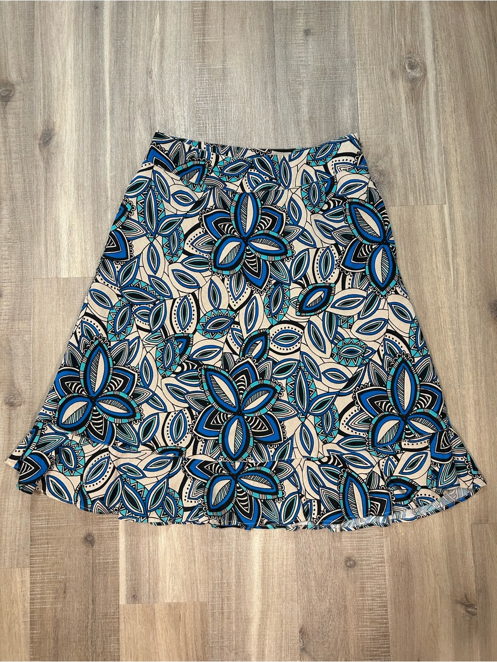 East 5th Blue and Cream Floral A-Line Skirt